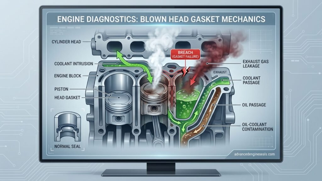  a blown head gasket is engine overheating.