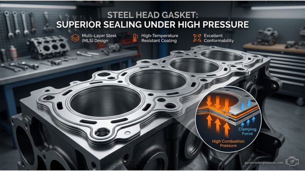 A multi layer steel gasket — the modern standard for reliable engine sealing.